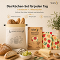 Waxly Küchen-Set mit wiederverwendbarem Brotbeutel und drei Bienenwachstüchern für Brot, Obst, Käse und Reste